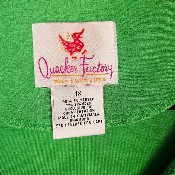 Quacker Factory 2-Piece Set Top Button Cardigan Kelly Green 1X Rhinestone V-Neck - Picture 8 of 12